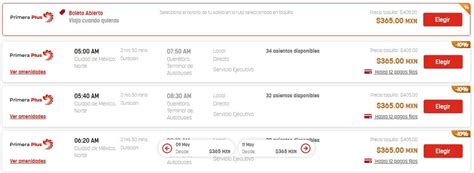 primera plus horarios destinos